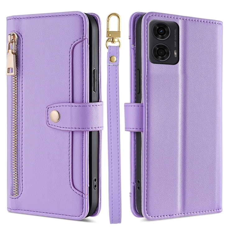 For Motorola Moto G24 4G Sheep Texture Cross-body Zipper Wallet Leather Phone Case(Purple) - Motorola Cases by PMC TechLife | Online Shopping South Africa | PMC TechLife | Buy Now Pay Later Mobicred