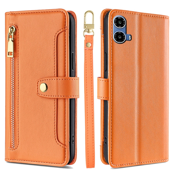 For Motorola Moto G34 5G Sheep Texture Cross-body Zipper Wallet Leather Phone Case(Orange)