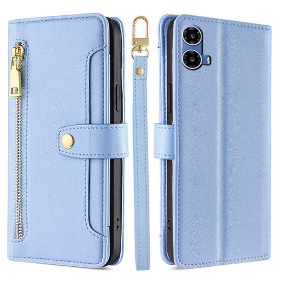 For Motorola Moto G34 5G Sheep Texture Cross-body Zipper Wallet Leather Phone Case(Blue)