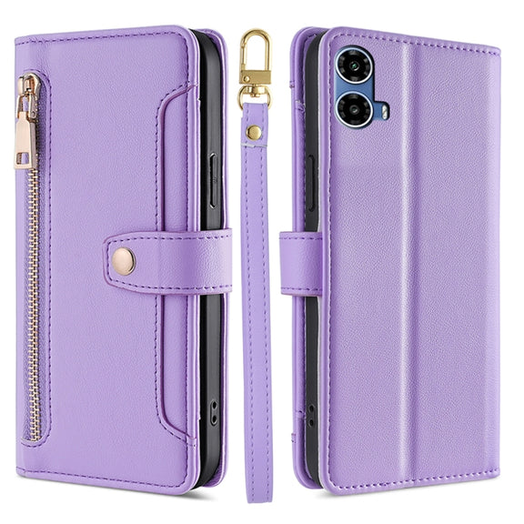 For Motorola Moto G34 5G Sheep Texture Cross-body Zipper Wallet Leather Phone Case(Purple)
