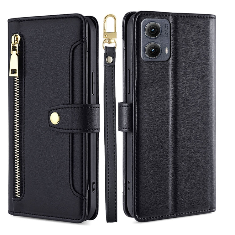 For Motorola Edge 5G 2024 Sheep Texture Cross-body Zipper Wallet Leather Phone Case(Black) - Motorola Cases by PMC Jewellery | Online Shopping South Africa | PMC Jewellery | Buy Now Pay Later Mobicred