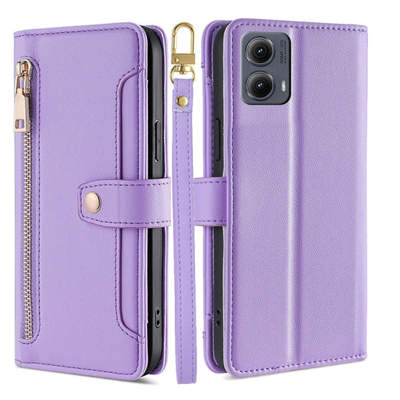 For Motorola Edge 5G 2024 Sheep Texture Cross-body Zipper Wallet Leather Phone Case(Purple)