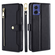 For Motorola Moto G85 5G Sheep Texture Cross-body Zipper Wallet Leather Phone Case(Black) - Motorola Cases by PMC TechLife | Online Shopping South Africa | PMC TechLife | Buy Now Pay Later Mobicred