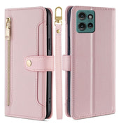 For Motorola Edge 50 5G Sheep Texture Cross-body Zipper Wallet Leather Phone Case(Pink)