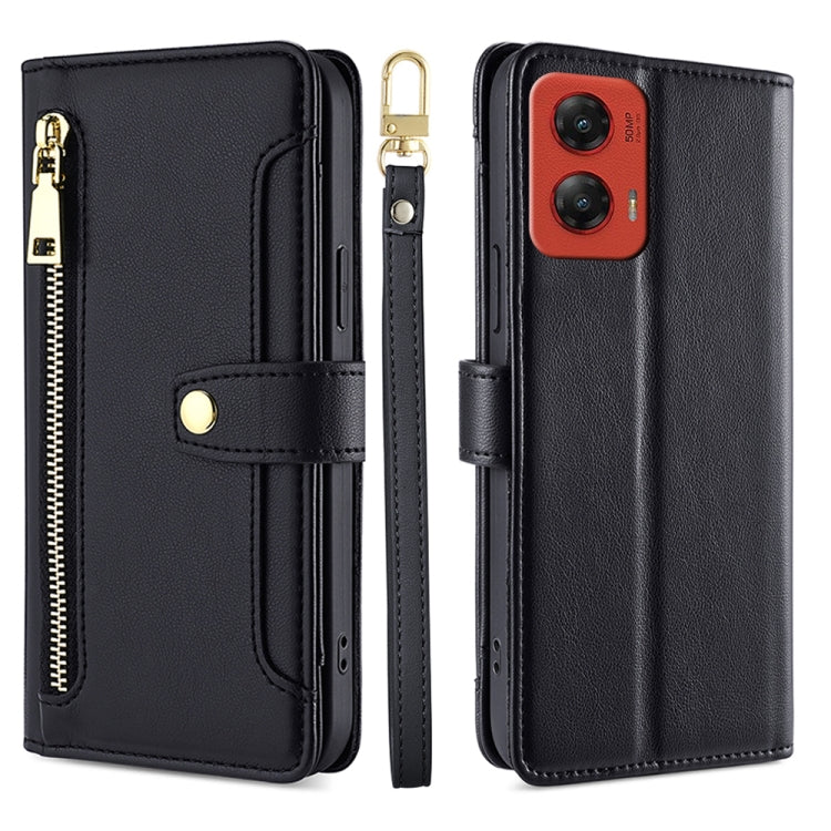 For Motorola Moto G Stylus 5G 2024 Sheep Texture Cross-body Zipper Wallet Leather Phone Case(Black) - Motorola Cases by PMC TechLife | Online Shopping South Africa | PMC TechLife | Buy Now Pay Later Mobicred