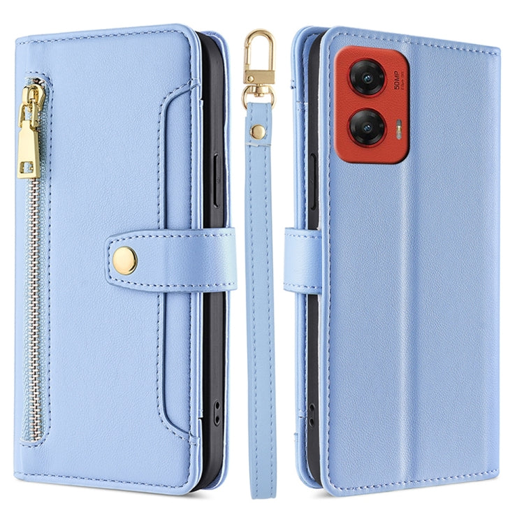 For Motorola Moto G Stylus 5G 2024 Sheep Texture Cross-body Zipper Wallet Leather Phone Case(Blue) - Motorola Cases by PMC TechLife | Online Shopping South Africa | PMC TechLife | Buy Now Pay Later Mobicred