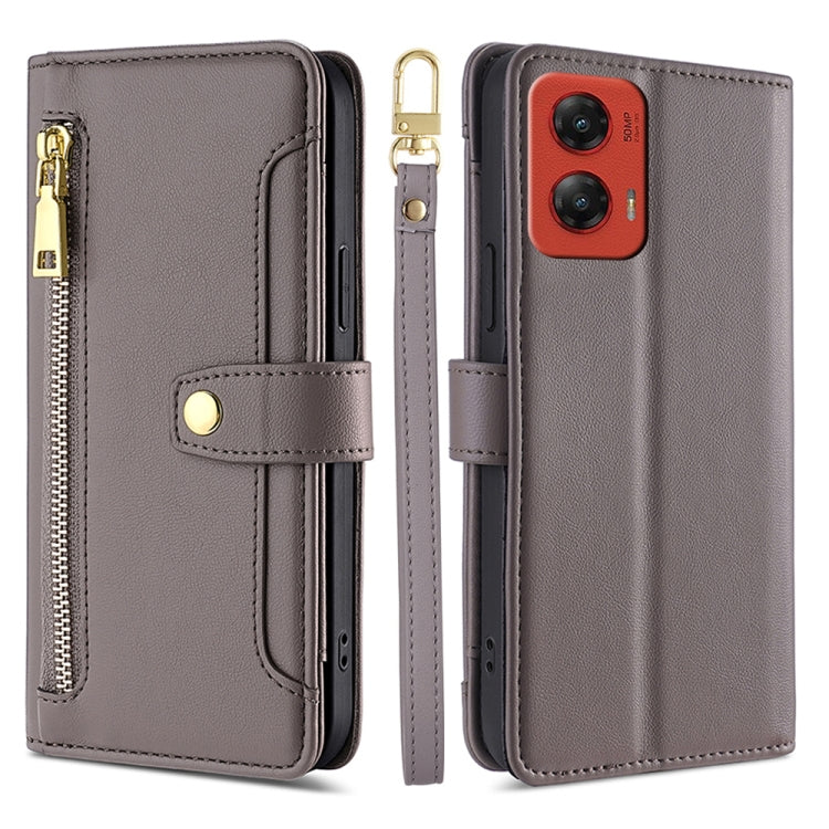 For Motorola Moto G Stylus 5G 2024 Sheep Texture Cross-body Zipper Wallet Leather Phone Case(Grey) - Motorola Cases by PMC TechLife | Online Shopping South Africa | PMC TechLife | Buy Now Pay Later Mobicred