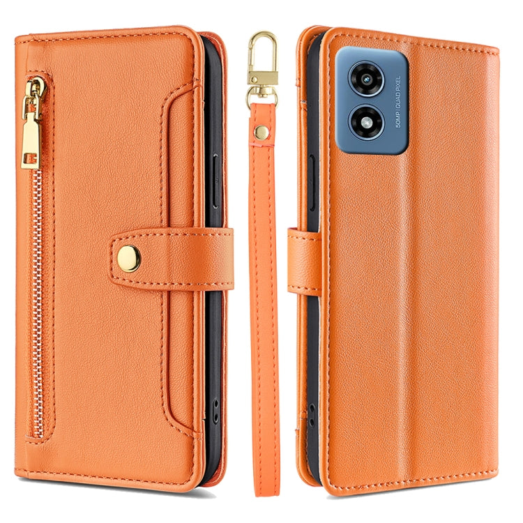 For Motorola Moto G 5G 2024 Sheep Texture Cross-body Zipper Wallet Leather Phone Case(Orange) - Motorola Cases by PMC TechLife | Online Shopping South Africa | PMC TechLife | Buy Now Pay Later Mobicred