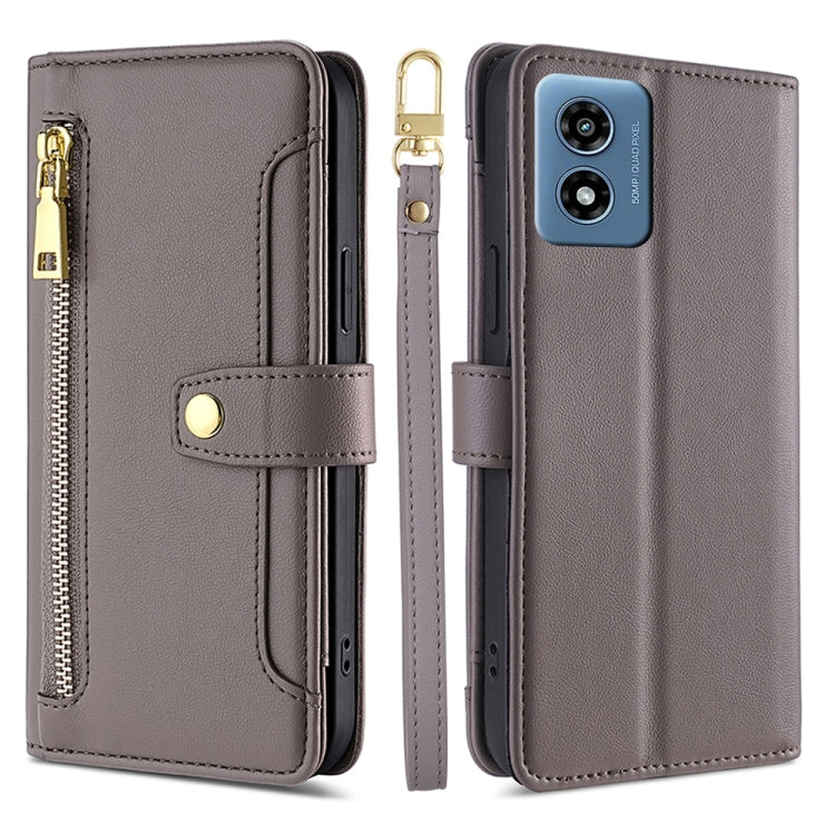 For Motorola Moto G 5G 2024 Sheep Texture Cross-body Zipper Wallet Leather Phone Case(Grey) - Motorola Cases by PMC TechLife | Online Shopping South Africa | PMC TechLife | Buy Now Pay Later Mobicred