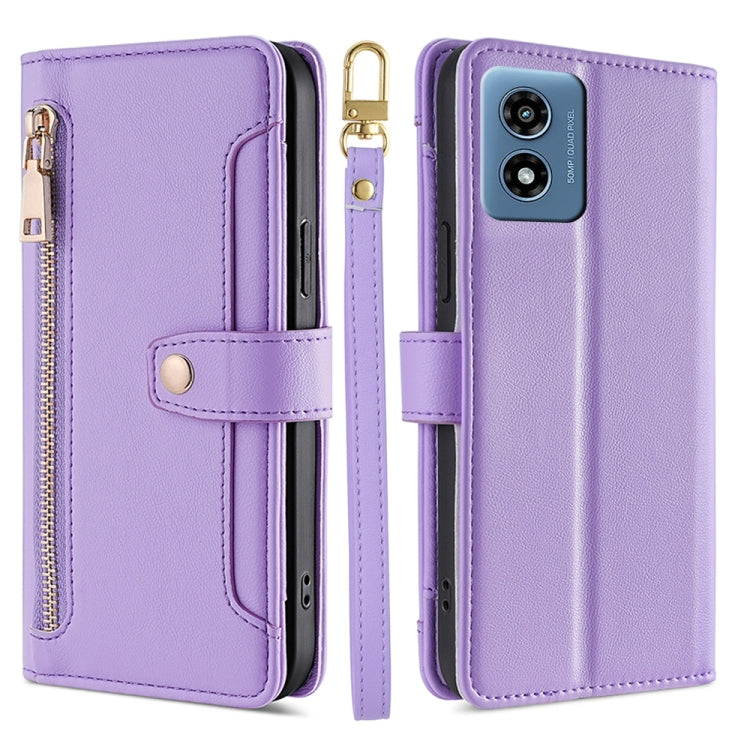 For Motorola Moto G 5G 2024 Sheep Texture Cross-body Zipper Wallet Leather Phone Case(Purple) - Motorola Cases by PMC TechLife | Online Shopping South Africa | PMC TechLife | Buy Now Pay Later Mobicred