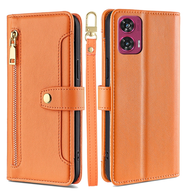 For Motorola Edge 50 Fusion 5G Sheep Texture Cross-body Zipper Wallet Leather Phone Case(Orange) - Motorola Cases by PMC TechLife | Online Shopping South Africa | PMC TechLife | Buy Now Pay Later Mobicred