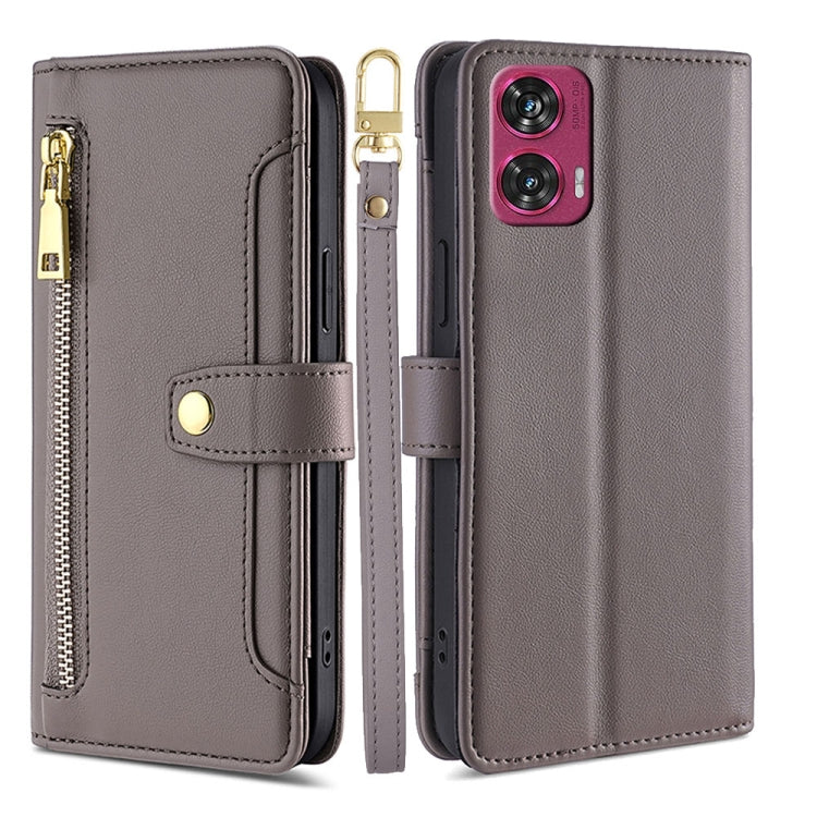For Motorola Edge 50 Fusion 5G Sheep Texture Cross-body Zipper Wallet Leather Phone Case(Grey) - Motorola Cases by PMC TechLife | Online Shopping South Africa | PMC TechLife | Buy Now Pay Later Mobicred