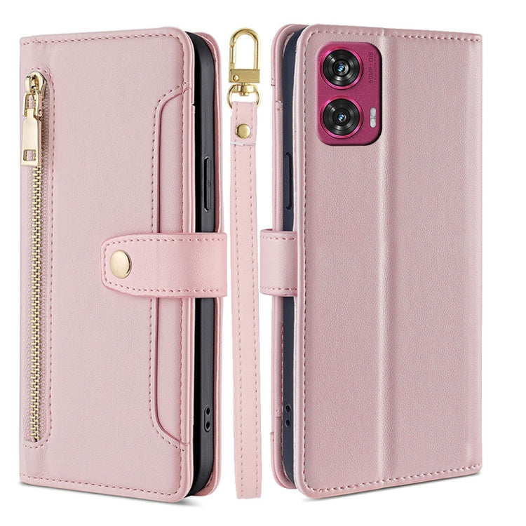 For Motorola Edge 50 Fusion 5G Sheep Texture Cross-body Zipper Wallet Leather Phone Case(Pink) - Motorola Cases by PMC TechLife | Online Shopping South Africa | PMC TechLife | Buy Now Pay Later Mobicred