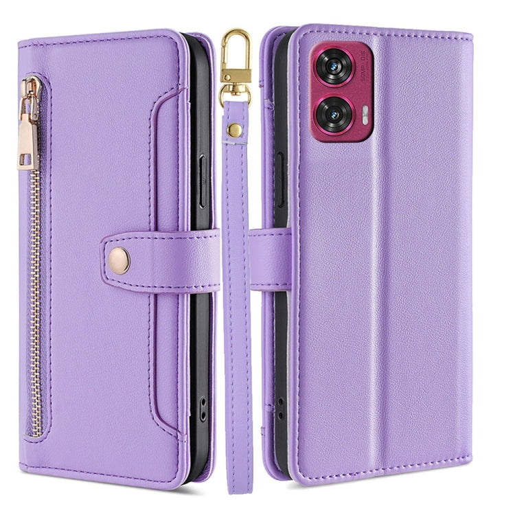 For Motorola Edge 50 Fusion 5G Sheep Texture Cross-body Zipper Wallet Leather Phone Case(Purple) - Motorola Cases by PMC TechLife | Online Shopping South Africa | PMC TechLife | Buy Now Pay Later Mobicred