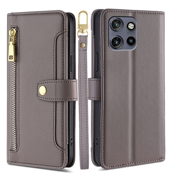 For Motorola Edge 50 Neo 5G Sheep Texture Cross-body Zipper Wallet Leather Phone Case(Grey) - Motorola Cases by PMC TechLife | Online Shopping South Africa | PMC TechLife | Buy Now Pay Later Mobicred