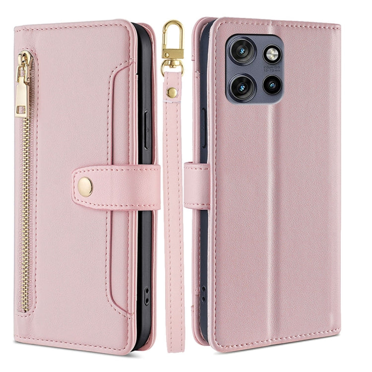 For Motorola Edge 50 Neo 5G Sheep Texture Cross-body Zipper Wallet Leather Phone Case(Pink) - Motorola Cases by PMC TechLife | Online Shopping South Africa | PMC TechLife | Buy Now Pay Later Mobicred