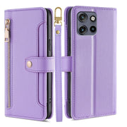 For Motorola Edge 50 Neo 5G Sheep Texture Cross-body Zipper Wallet Leather Phone Case(Purple)