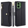 For Motorola Moto G35 5G Sheep Texture Cross-body Zipper Wallet Leather Phone Case(Black) - Motorola Cases by PMC TechLife | Online Shopping South Africa | PMC TechLife | Buy Now Pay Later Mobicred