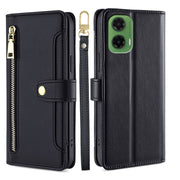 For Motorola Moto G35 5G Sheep Texture Cross-body Zipper Wallet Leather Phone Case(Black)