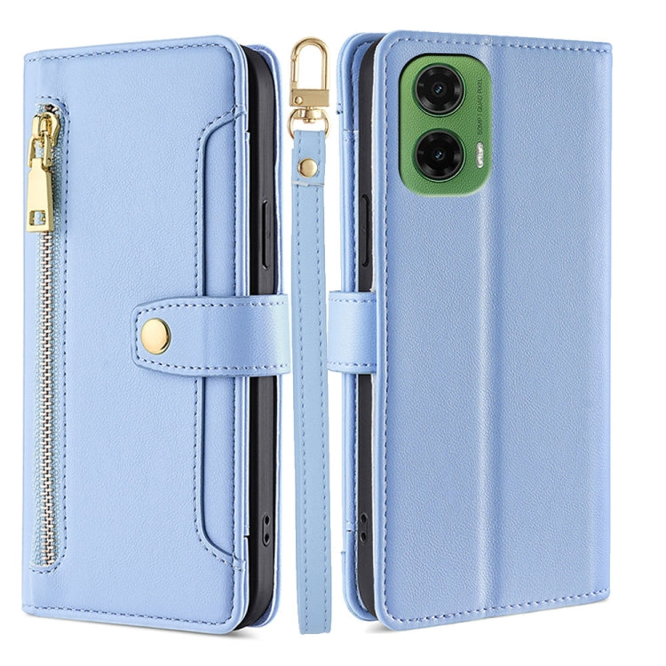 For Motorola Moto G35 5G Sheep Texture Cross-body Zipper Wallet Leather Phone Case(Blue) - Motorola Cases by PMC TechLife | Online Shopping South Africa | PMC TechLife | Buy Now Pay Later Mobicred