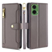 For Motorola Moto G35 5G Sheep Texture Cross-body Zipper Wallet Leather Phone Case(Grey)