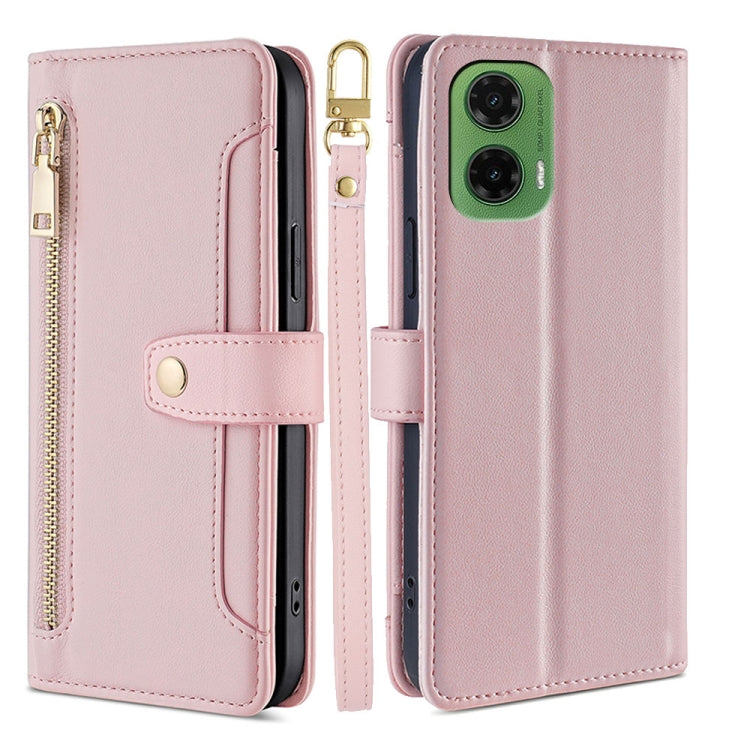 For Motorola Moto G35 5G Sheep Texture Cross-body Zipper Wallet Leather Phone Case(Pink) - Motorola Cases by PMC TechLife | Online Shopping South Africa | PMC TechLife | Buy Now Pay Later Mobicred