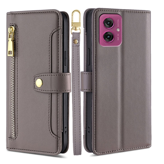 For Motorola Moto G55 5G Sheep Texture Cross-body Zipper Wallet Leather Phone Case(Grey)