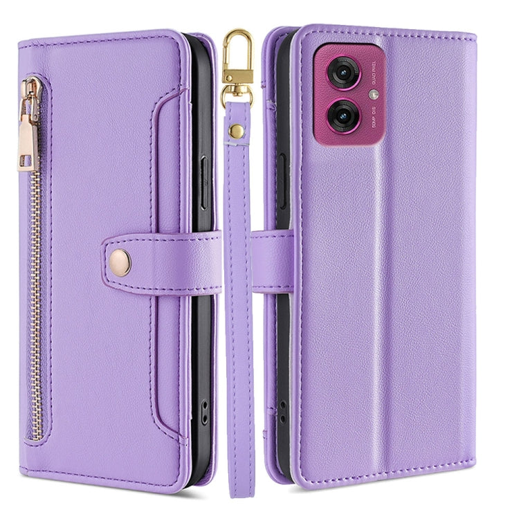 For Motorola Moto G55 5G Sheep Texture Cross-body Zipper Wallet Leather Phone Case(Purple) - Motorola Cases by PMC TechLife | Online Shopping South Africa | PMC TechLife | Buy Now Pay Later Mobicred