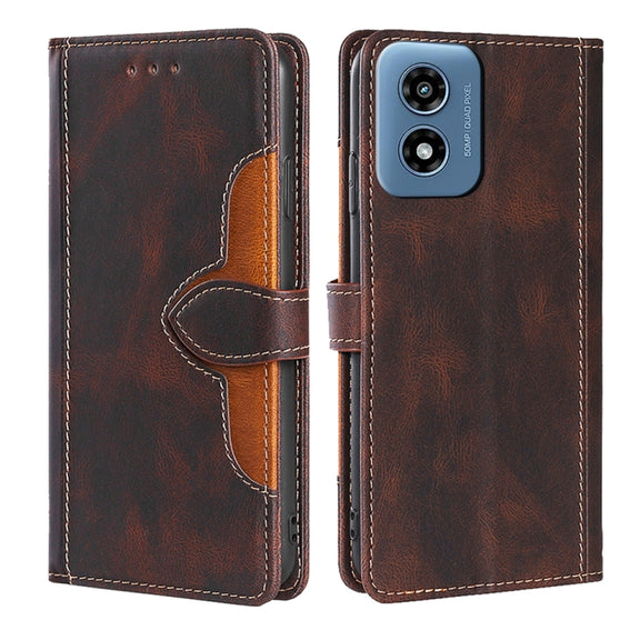 For Motorola Moto G Play 4G 2024 Skin Feel Magnetic Buckle Leather Phone Case(Brown)