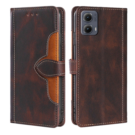 For Motorola Edge 5G 2024 Skin Feel Magnetic Buckle Leather Phone Case(Brown)