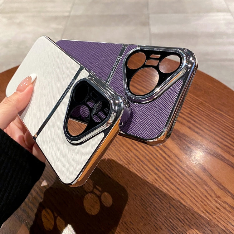 For Huawei Pura 70 Pro+ Electroplating Oblique Texture Shockproof Phone Case(White)