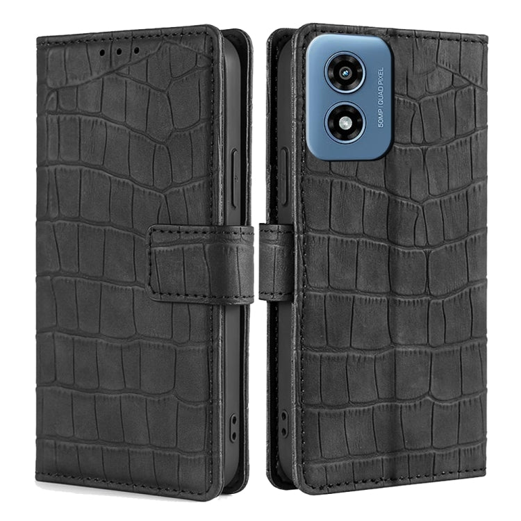 For Motorola Moto G Play 4G 2024 Skin Feel Crocodile Magnetic Clasp Leather Phone Case(Black) - Motorola Cases by PMC Jewellery | Online Shopping South Africa | PMC Jewellery | Buy Now Pay Later Mobicred