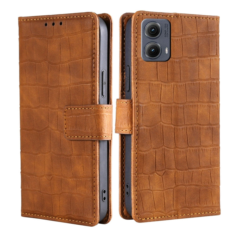 For Motorola Edge 5G 2024 Skin Feel Crocodile Magnetic Clasp Leather Phone Case(Brown) - Motorola Cases by PMC Jewellery | Online Shopping South Africa | PMC Jewellery | Buy Now Pay Later Mobicred