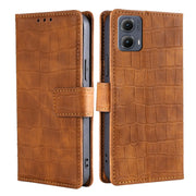 For Motorola Edge 5G 2024 Skin Feel Crocodile Magnetic Clasp Leather Phone Case(Brown)