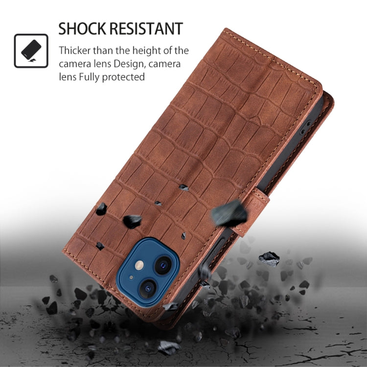 For Motorola Edge 5G 2024 Skin Feel Crocodile Magnetic Clasp Leather Phone Case(Brown)