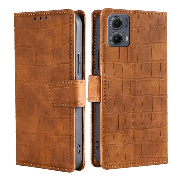 For Motorola Edge 5G 2024 Skin Feel Crocodile Magnetic Clasp Leather Phone Case(Brown)