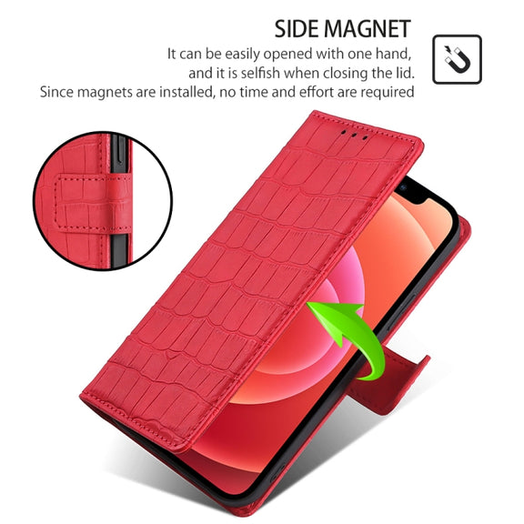 For Motorola Edge 5G 2024 Skin Feel Crocodile Magnetic Clasp Leather Phone Case(Red)
