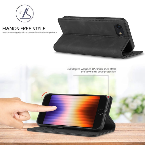 For iPhone 16e LC.IMEEKE Strong Magnetism Microfiber Leather Phone Case(Black)