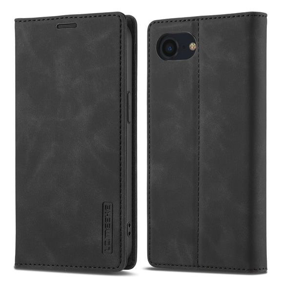 For iPhone 16e LC.IMEEKE Strong Magnetism Microfiber Leather Phone Case(Black)