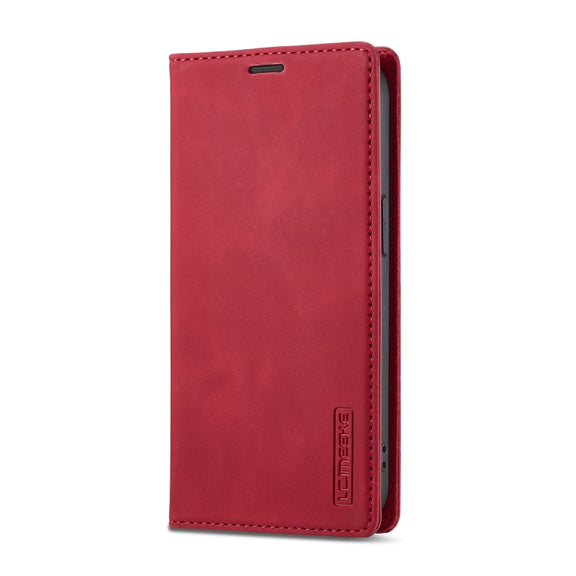 For iPhone 16e LC.IMEEKE Strong Magnetism Microfiber Leather Phone Case(Red)