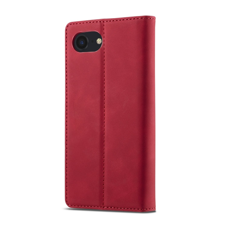 For iPhone 16e LC.IMEEKE Strong Magnetism Microfiber Leather Phone Case(Red)