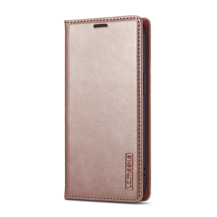 For iPhone 16e LC.IMEEKE Strong Magnetism Microfiber Leather Phone Case(Rose Gold) - iPhone 16e Cases by LC.IMEEKE | Online Shopping South Africa | PMC TechLife | Buy Now Pay Later Mobicred