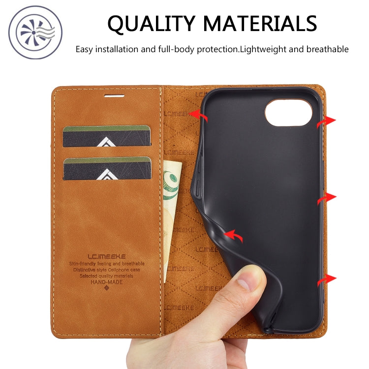 For iPhone 16e LC.IMEEKE Strong Magnetism Microfiber Leather Phone Case(Brown) - iPhone 16e Cases by LC.IMEEKE | Online Shopping South Africa | PMC TechLife | Buy Now Pay Later Mobicred