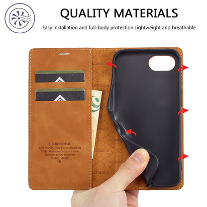 For iPhone 16e LC.IMEEKE Strong Magnetism Microfiber Leather Phone Case(Brown) - iPhone 16e Cases by LC.IMEEKE | Online Shopping South Africa | PMC Jewellery | Buy Now Pay Later Mobicred