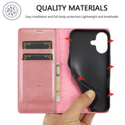 For iPhone 16 LC.IMEEKE Strong Magnetism Microfiber Leather Phone Case(Rose Gold)