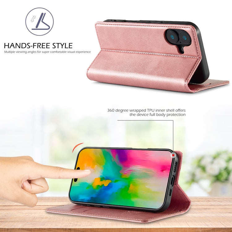 For iPhone 16 LC.IMEEKE Strong Magnetism Microfiber Leather Phone Case(Rose Gold)