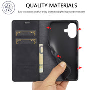 For iPhone 16 Plus LC.IMEEKE Strong Magnetism Microfiber Leather Phone Case(Black)