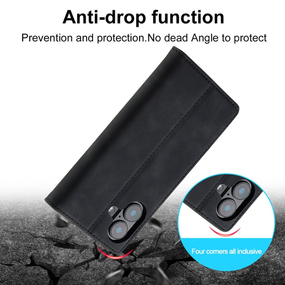 For iPhone 16 Plus LC.IMEEKE Strong Magnetism Microfiber Leather Phone Case(Black)