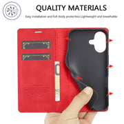 For iPhone 16 Plus LC.IMEEKE Strong Magnetism Microfiber Leather Phone Case(Red)