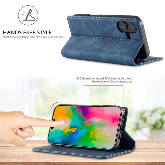 For iPhone 16 Plus LC.IMEEKE Strong Magnetism Microfiber Leather Phone Case(Blue)